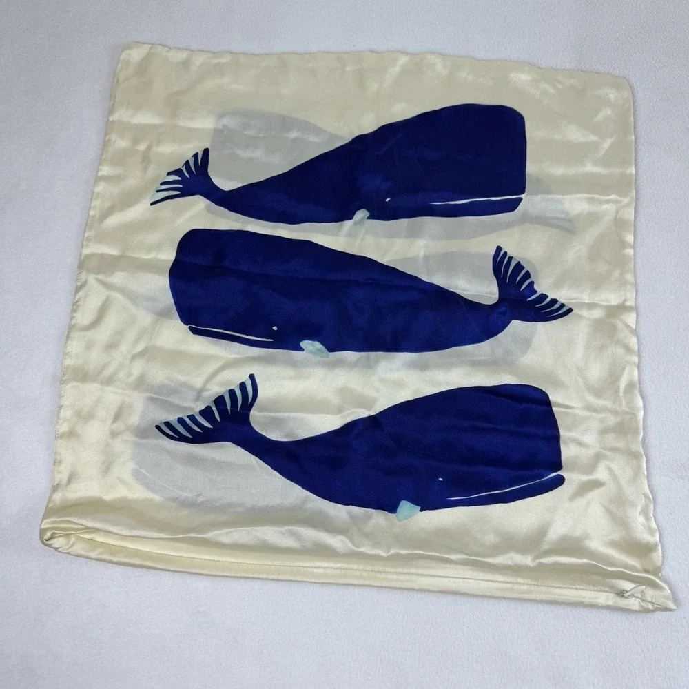 Lot Of 2 West Elm Silk Whale Pillow Cover 20x20 Blue Cream Ocean Coastal Beach